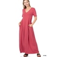 thumbnail image 1 of Zenana Women & Plus Relaxed Fit V-Neck Short Sleeve Full Length Maxi Long Dress w/ Side Pockets, 1 of 4