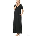 thumbnail image 1 of Zenana Women & Plus Relaxed Fit V-Neck Short Sleeve Full Length Maxi Long Dress w/ Side Pockets, 1 of 3
