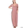 thumbnail image 1 of Zenana Women & Plus Relaxed Fit V-Neck Short Sleeve Full Length Maxi Long Dress w/ Side Pockets, 1 of 5