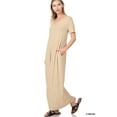 thumbnail image 1 of Zenana Women & Plus Relaxed Fit V-Neck Short Sleeve Full Length Maxi Long Dress w/ Side Pockets, 1 of 3