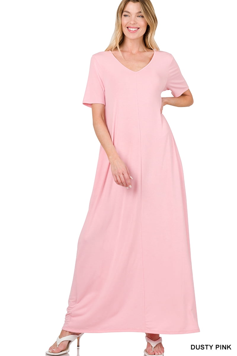 zenana maxi dresses Zenana Women & Plus Relaxed Fit V-Neck Cami Full Length Tiered Boho Maxi Long Dress w/ Side Pockets, Women's, Size: Small, Beige