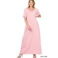 thumbnail image 1 of Zenana Women & Plus Relaxed Fit V-Neck Short Sleeve Full Length Maxi Long Dress w/ Side Pockets, 1 of 3