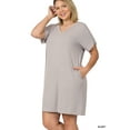 thumbnail image 1 of Zenana Women & Plus Rolled Short Sleeve V-Neck Midi Trapeze Tunic Dress, 1 of 3