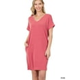 thumbnail image 1 of Zenana Women & Plus Rolled Short Sleeve V-Neck Midi Trapeze Tunic Dress, 1 of 3