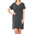 thumbnail image 1 of Zenana Women & Plus Rolled Short Sleeve V-Neck Midi Trapeze Tunic Dress, 1 of 3