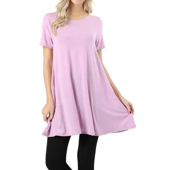 Zenana Women & Plus Round Neck Brushed DTY Short Sleeve Ruched Tunic Blouse Top