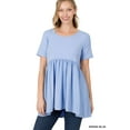 thumbnail image 1 of Zenana Women & Plus Round Neck Brushed DTY Short Sleeve Ruched Tunic Blouse Top, 1 of 5
