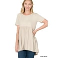 thumbnail image 1 of Zenana Women & Plus Round Neck Brushed DTY Short Sleeve Ruched Tunic Blouse Top, 1 of 2