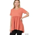 thumbnail image 1 of Zenana Women & Plus Round Neck Brushed DTY Short Sleeve Ruched Tunic Blouse Top, 1 of 2