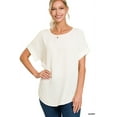 thumbnail image 1 of Zenana Women & Plus Round Neck Heavy Woven Boat Neck Rolled Short Sleeve Blouse Top, 1 of 5