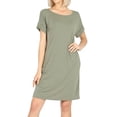 thumbnail image 1 of Zenana Women & Plus Round Neck Rolled Sleeve Knee Length Tunic Shirt Dress with Pockets, 1 of 4