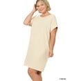 thumbnail image 1 of Zenana Women & Plus Round Neck Rolled Sleeve Knee Length Tunic Shirt Dress with Pockets, 1 of 4