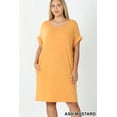 thumbnail image 1 of Zenana Women & Plus Round Neck Rolled Sleeve Knee Length Tunic Shirt Dress with Pockets, 1 of 3