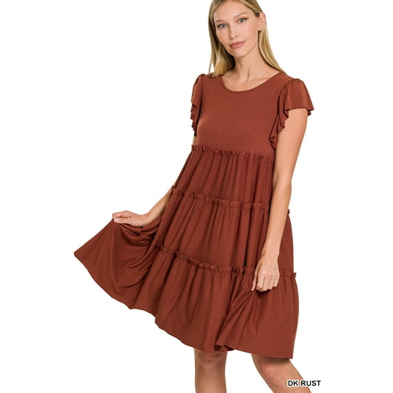 Zenana Women's Sleeveless Jersey Ruffle Tiered Knee Length Swing Midi Dress
