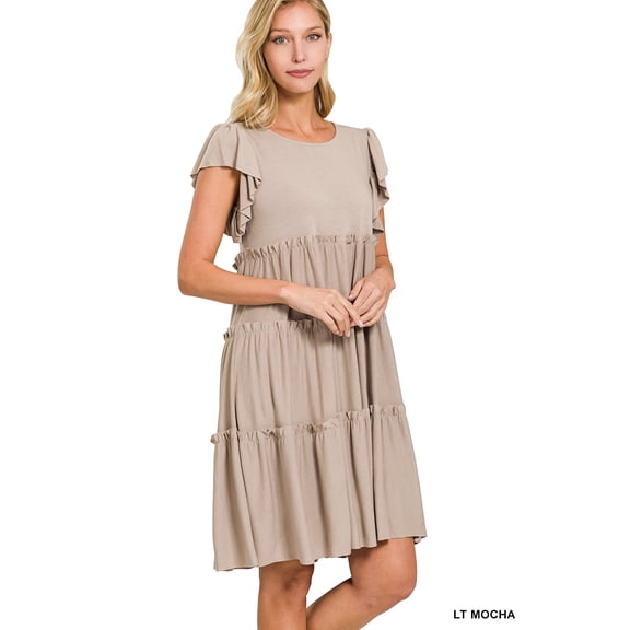 Zenana Women's Sleeveless Jersey Ruffle Tiered Knee Length Swing Midi Dress