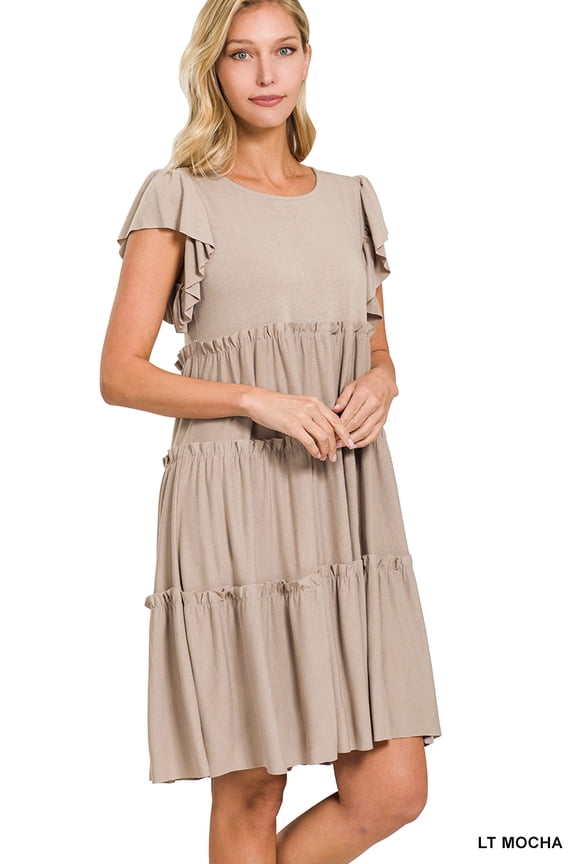 Women's Sleeveless Jersey Ruffle Tiered Knee Length Swing Midi Dress
