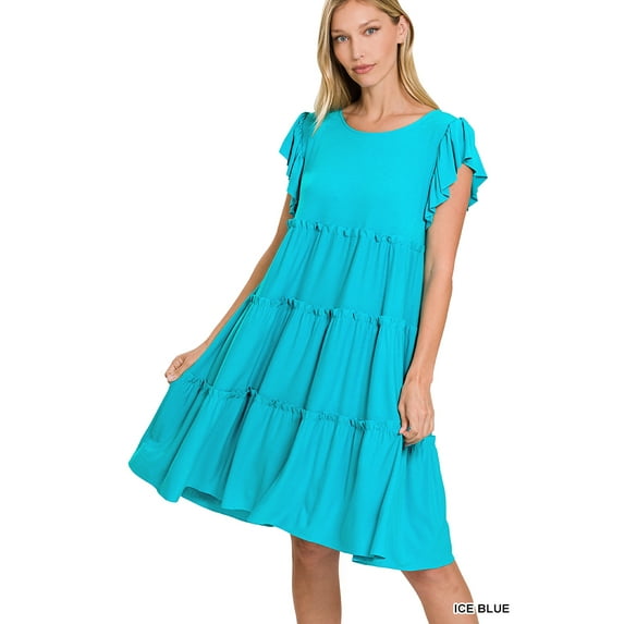 Zenana Women's Sleeveless Jersey Ruffle Tiered Knee Length Swing Midi Dress