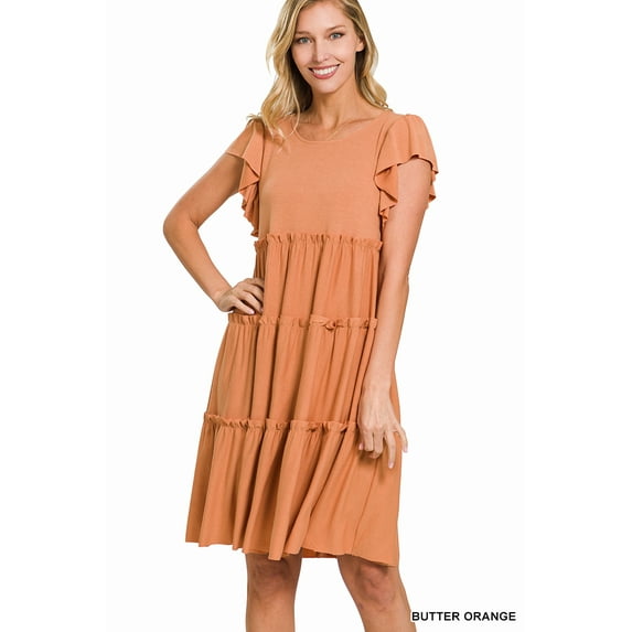 Zenana Women's Plus Size Ruffle Short Sleeve Tiered Midi A-Line Swing Summer Dress