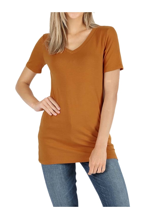 Women & Plus (S-3X) Cotton V-Neck Short Sleeve Casual Basic Tee Shirts
