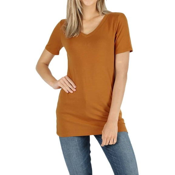 Zenana Women & Plus (S-3X) Cotton V-Neck Short Sleeve Casual Basic Tee Shirts