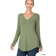 thumbnail image 1 of Zenana Women & Plus (S-3X) Soft Rayon Long Sleeve Dolphin Hem V-Neck Tee Shirt Top, 1 of 4