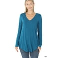 thumbnail image 1 of Zenana Women & Plus (S-3X) Soft Rayon Long Sleeve Dolphin Hem V-Neck Tee Shirt Top, 1 of 5