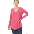 thumbnail image 1 of Zenana Women & Plus (S-3X) Soft Rayon Long Sleeve Dolphin Hem V-Neck Tee Shirt Top, 1 of 4