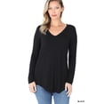 thumbnail image 1 of Zenana Women & Plus (S-3X) Soft Rayon Long Sleeve Dolphin Hem V-Neck Tee Shirt Top, 1 of 4