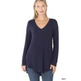 thumbnail image 1 of Zenana Women & Plus (S-3X) Soft Rayon Long Sleeve Dolphin Hem V-Neck Tee Shirt Top, 1 of 4