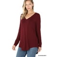 thumbnail image 1 of Zenana Women & Plus (S-3X) Soft Rayon Long Sleeve Dolphin Hem V-Neck Tee Shirt Top, 1 of 4