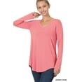 thumbnail image 1 of Zenana Women & Plus (S-3X) Soft Rayon Long Sleeve Dolphin Hem V-Neck Tee Shirt Top, 1 of 4