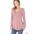 thumbnail image 1 of Zenana Women & Plus (S-3X) Soft Rayon Long Sleeve Dolphin Hem V-Neck Tee Shirt Top, 1 of 4