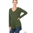 thumbnail image 1 of Zenana Women & Plus (S-3X) Soft Rayon Long Sleeve Dolphin Hem V-Neck Tee Shirt Top, 1 of 4