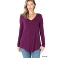 thumbnail image 1 of Zenana Women & Plus (S-3X) Soft Rayon Long Sleeve Dolphin Hem V-Neck Tee Shirt Top, 1 of 4