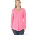 thumbnail image 1 of Zenana Women & Plus (S-3X) Soft Rayon Long Sleeve Dolphin Hem V-Neck Tee Shirt Top, 1 of 4