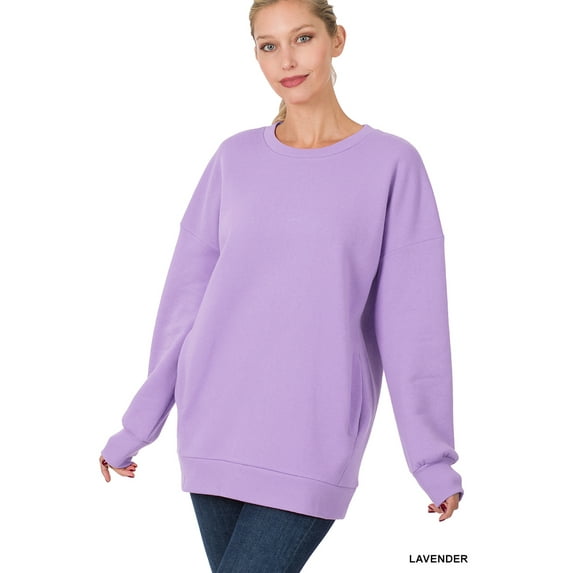 Zenana Women & Plus (S-3XL) Basic Relaxed Long Sleeve Round Neck Sweatshirts w/Side Pockets
