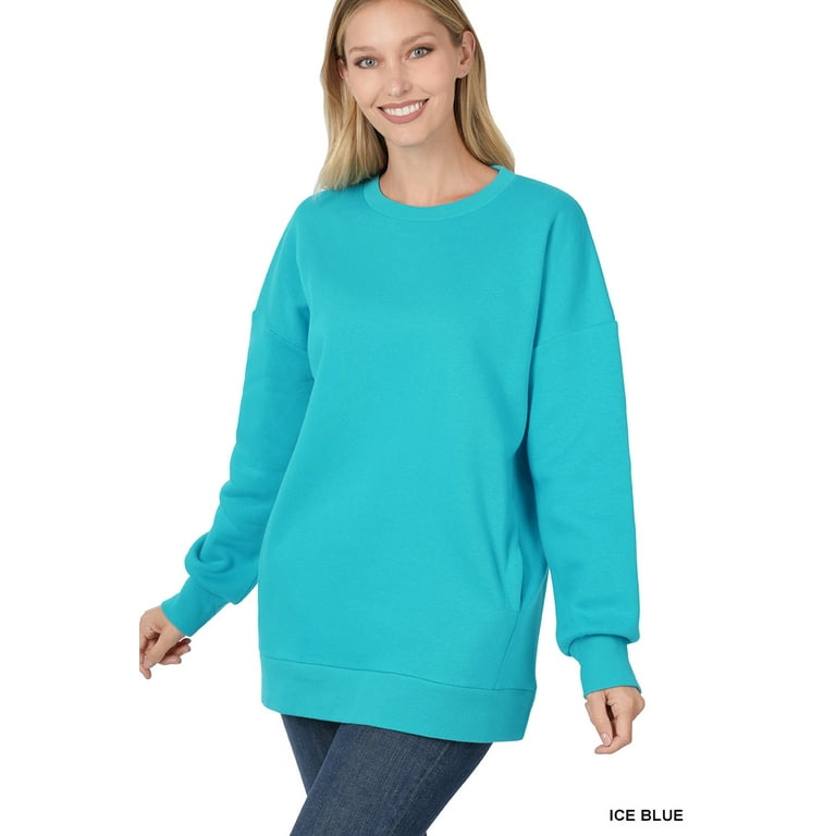Zenana crew neck sweatshirt with pockets sales