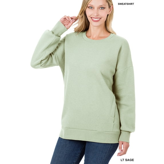 Zenana Women & Plus (S-3XL) Basic Relaxed Long Sleeve Round Neck Sweatshirts w/Side Pockets