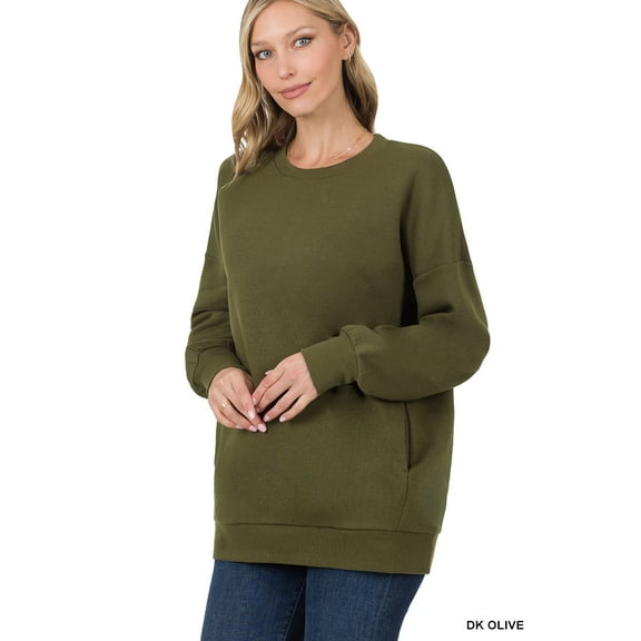 Zenana Women & Plus (S-3XL) Basic Relaxed Long Sleeve Round Neck Sweatshirts w/Side Pockets