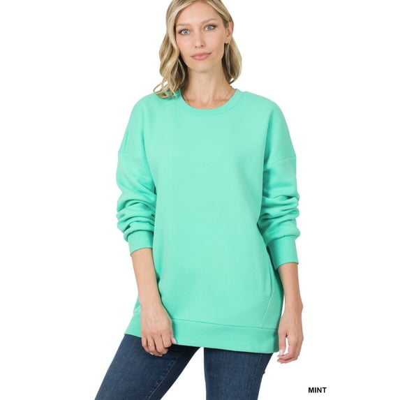 Zenana Women & Plus (S-3XL) Basic Relaxed Long Sleeve Round Neck Sweatshirts w/Side Pockets