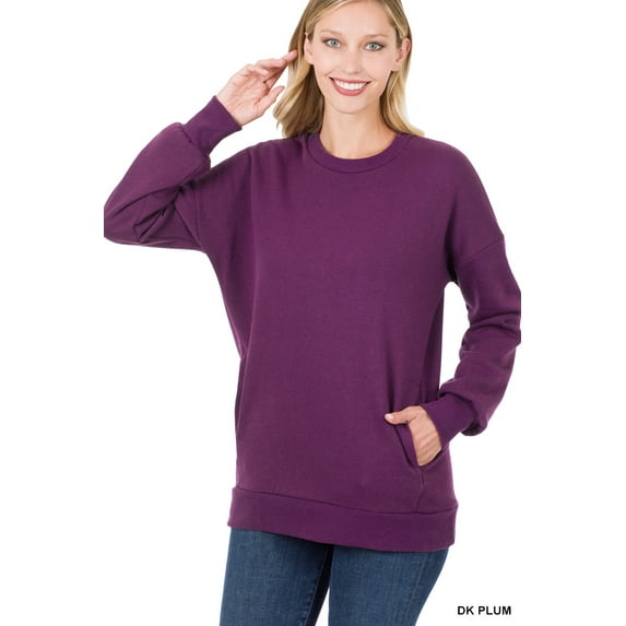 Zenana Women & Plus (S-3XL) Basic Relaxed Long Sleeve Round Neck Sweatshirts w/Side Pockets