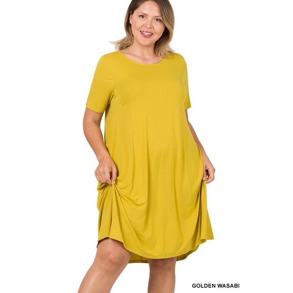Zenana Women & Plus Short Sleeve Flared T-Shirt Midi Dress with Side Pockets