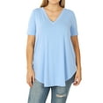 thumbnail image 1 of Zenana Plus Size Short Sleeve V Neck Relaxed Fit Casual Round Hem Tee Shirt Top, 1 of 4