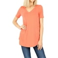 thumbnail image 1 of Zenana Women & Plus Short Sleeve V Neck Relaxed Fit Casual Round Hem Tee Shirt Top, 1 of 4