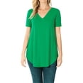 thumbnail image 1 of Zenana Women & Plus Short Sleeve V Neck Relaxed Fit Casual Round Hem Tee Shirt Top, 1 of 3