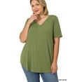 thumbnail image 1 of Zenana Women & Plus Short Sleeve V Neck Relaxed Fit Casual Round Hem Tee Shirt Top, 1 of 4