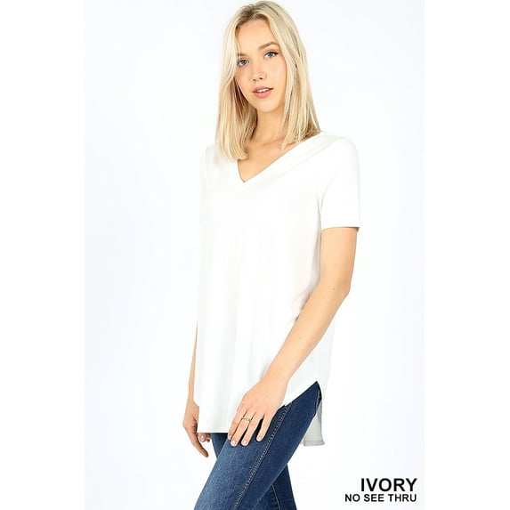 Zenana Women & Plus Short Sleeve V Neck Round Hem Relaxed Fit Casual Tee Shirt Top
