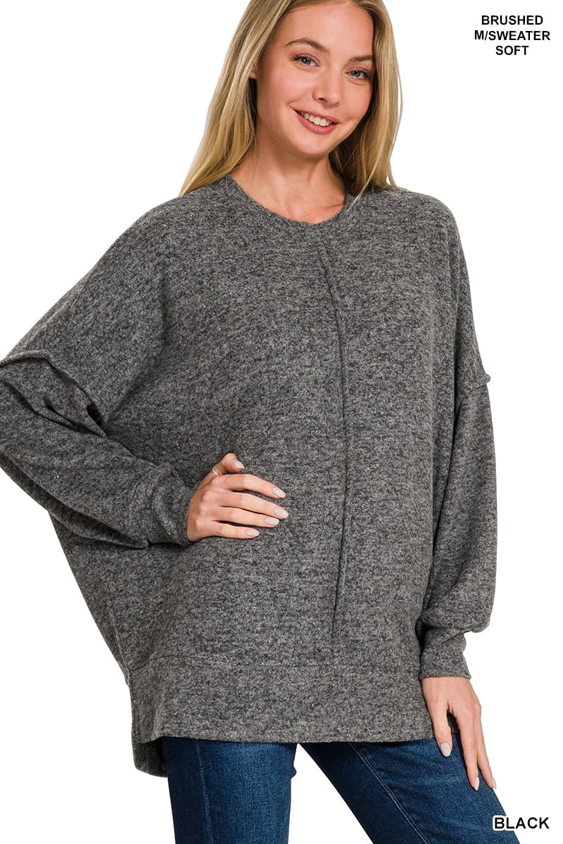 Zenana Breezy Days Plus Size High Low Waffle Knit Sweater