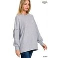 thumbnail image 1 of Zenana Women & Plus Size Brushed Melange Hacci Overside Kimono Batwing Sleeve Lightweight Hi-Low Hem Sweater, 1 of 5