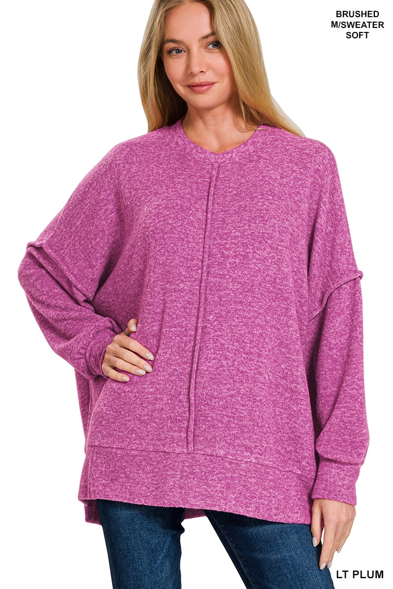 Zenana Breezy Days Plus Size High Low Waffle Knit Sweater